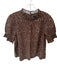 J. Crew Size L Brown & White Cotton Short Balloon Sleeve Flowers Top Brown & White / L