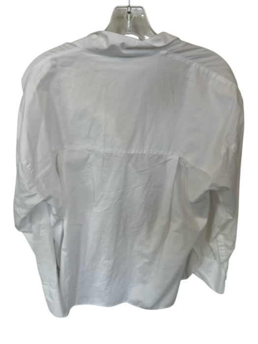 Vince Size M White Cotton Long Sleeve Split Neck Collar Top White / M