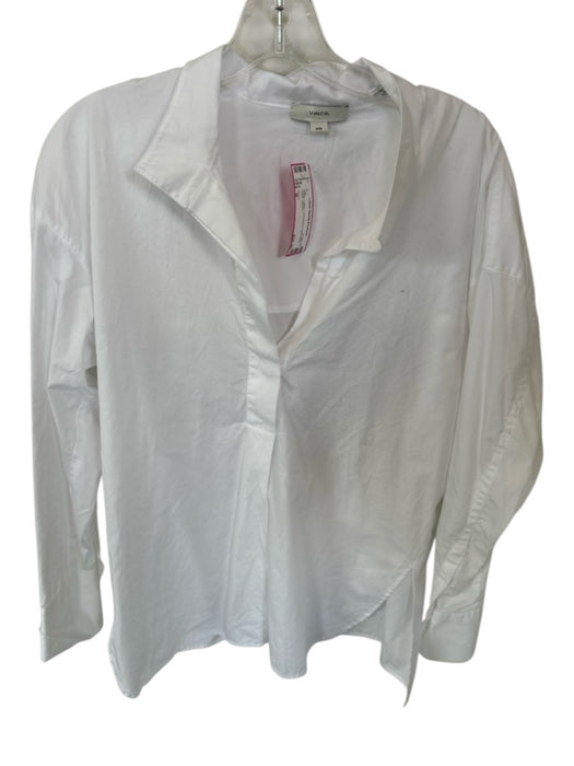 Vince Size M White Cotton Long Sleeve Split Neck Collar Top White / M