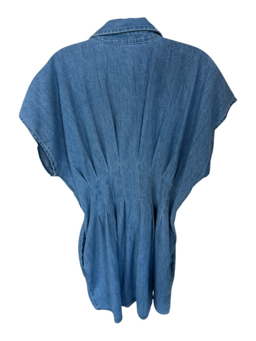 Loft Size M Med Dark Wash Tencel Cap Sleeve Pleat Detail Button Down Dress Med Dark Wash / M