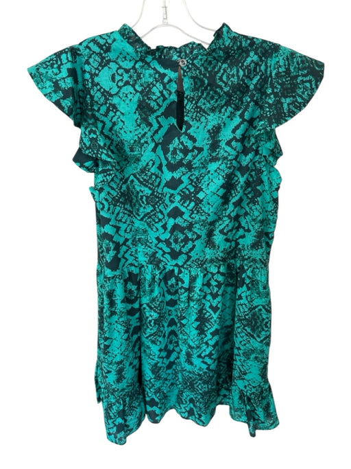 Willa Story Size L Teal Cotton Flutter Sleeves Ikat Lined Dress Teal / L