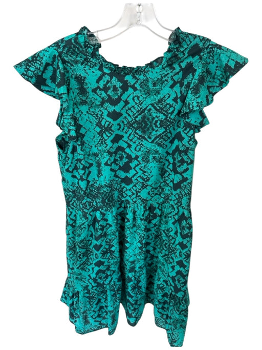 Willa Story Size L Teal Cotton Flutter Sleeves Ikat Lined Dress Teal / L