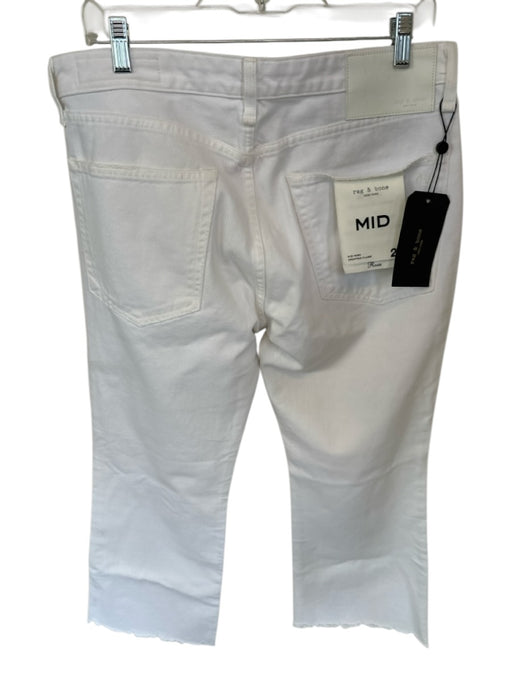 Rag & Bone Size 29 White Cotton Blend Button Fly Flare Cropped Distressed Jeans White / 29