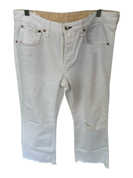 Rag & Bone Size 29 White Cotton Blend Button Fly Flare Cropped Distressed Jeans White / 29