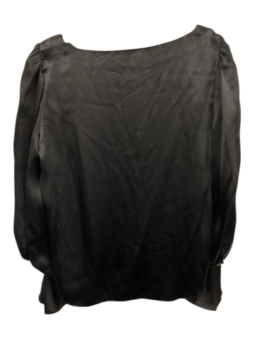 Rebecca Taylor Size 8 Black Silk Long Balloon Sleeve Wide Neck Flared Cuff Top Black / 8