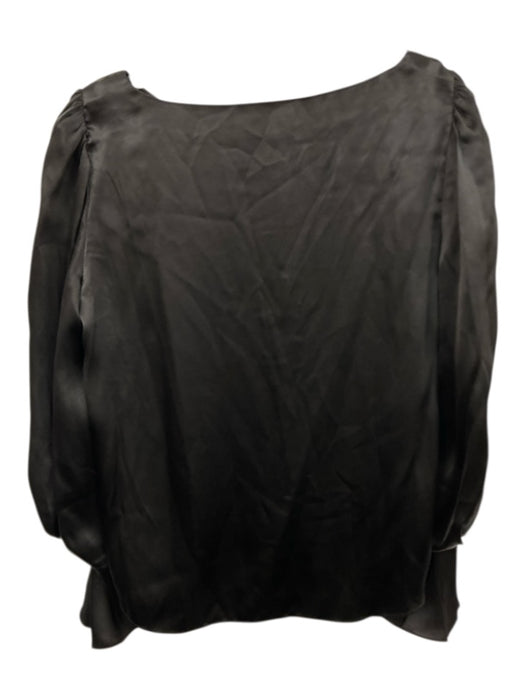 Rebecca Taylor Size 8 Black Silk Long Balloon Sleeve Wide Neck Flared Cuff Top Black / 8