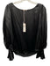 Rebecca Taylor Size 8 Black Silk Long Balloon Sleeve Wide Neck Flared Cuff Top Black / 8