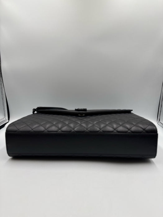 Yves Saint Laurent Black Leather Black Hardware Chevron Flap Chain Bag