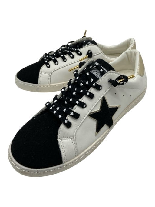 Vintage Havana Shoe Size 9 White & Black Metallic Faux Leather Star Sneakers White & Black / 9