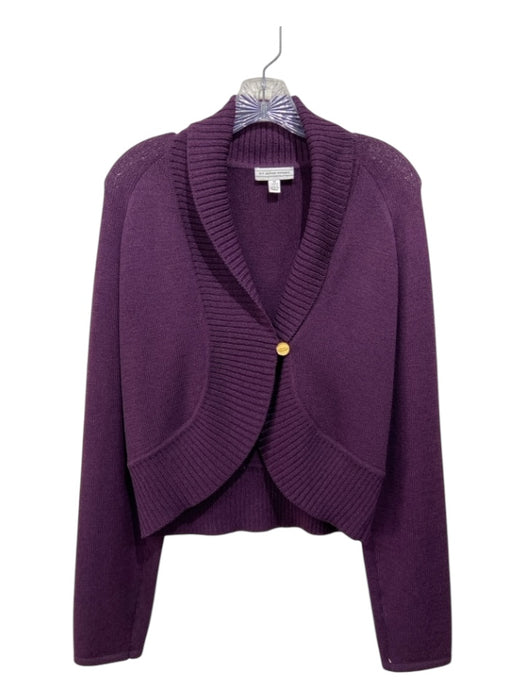 St John Sport Size M Purple Wool 1 Button Ribbed Trim Long Sleeve Cardigan Purple / M