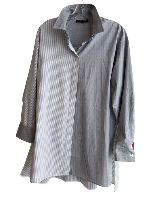 Lafayette 148 Size Medium Navy & white Cotton Blend Striped Long Sleeve Top Navy & white / Medium