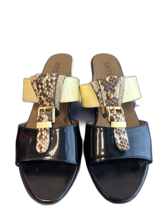 Anyi Lu Shoe Size 39.5 Black & Cream Leather Upper open toe Buckle Detail Shoes Black & Cream / 39.5