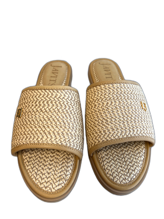 Eric Javits Shoe Size 9 Beige Leather Upper open toe Crochet Flats Sandal Shoes Beige / 9