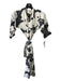 Diane Von Furstenberg Size 2 White & Black Silk 3/4 Sleeve Floral Sash Dress White & Black / 2