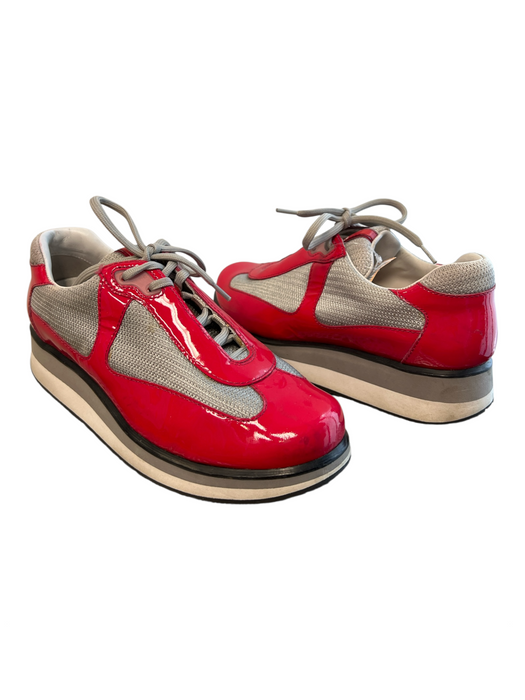 Prada Shoe Size 37 1/2 Red Leather Lace Up Sneaker Shoes Red / 37 1/2