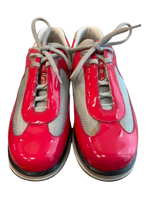 Prada Shoe Size 37 1/2 Red Leather Lace Up Sneaker Shoes Red / 37 1/2