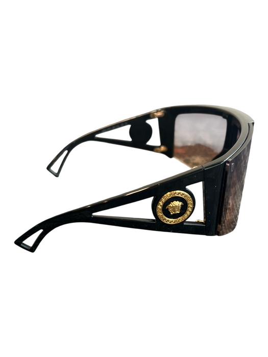 Versace Black Shield Acetate Logo Gold Hardware Oversize Sunglasses Black