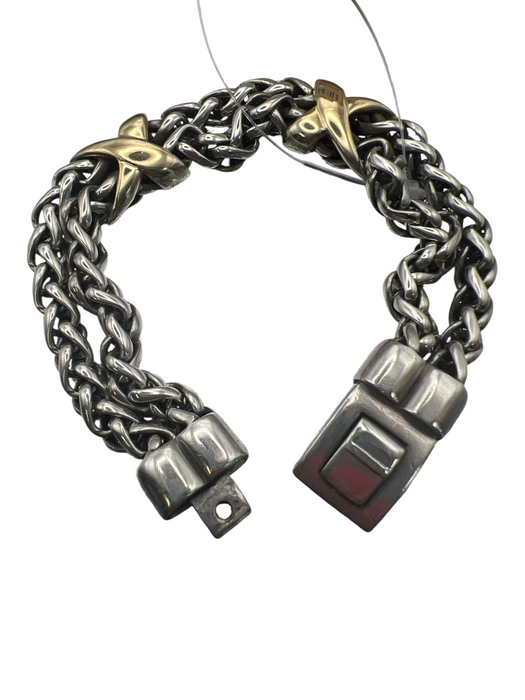 JG Silver Silver & Gold 18K Wheat Chain Link Band X Bracelet Silver
