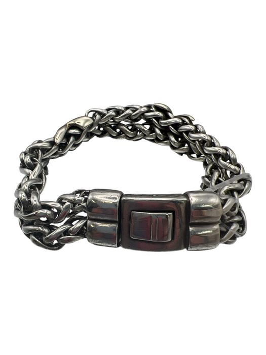 JG Silver Silver & Gold 18K Wheat Chain Link Band X Bracelet Silver