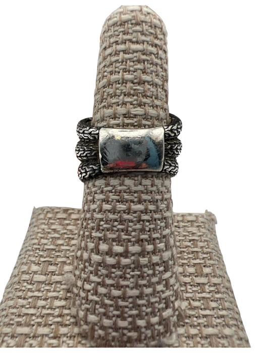 John Hardy Silver 925 18K Gold Hammered Two Tone Overlap Ring Silver