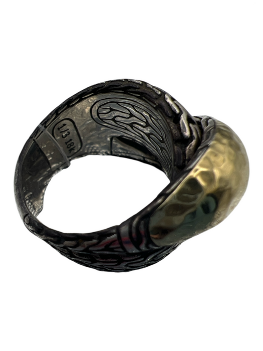 John Hardy Silver 925 18K Gold Hammered Two Tone Overlap Ring Silver
