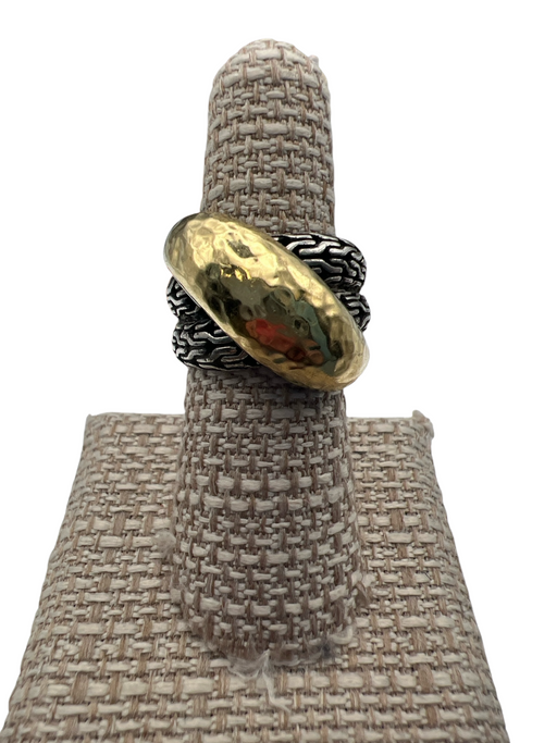 John Hardy Silver 925 18K Gold Hammered Two Tone Overlap Ring Silver