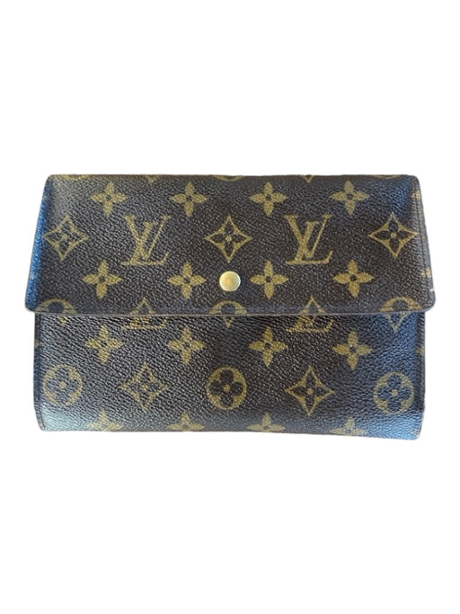 Louis Vuitton Chocolate Brown & Brown Leather Envelope Snap Closure Logo Wallets Chocolate Brown & Brown