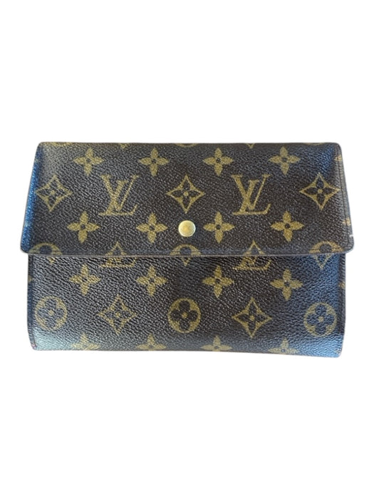 Louis Vuitton Chocolate Brown & Brown Leather Envelope Snap Closure Logo Wallets Chocolate Brown & Brown