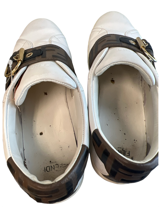 Fendi Shoe Size 38 White Leather Buckle Logo Sneaker Slip On Shoes White / 38