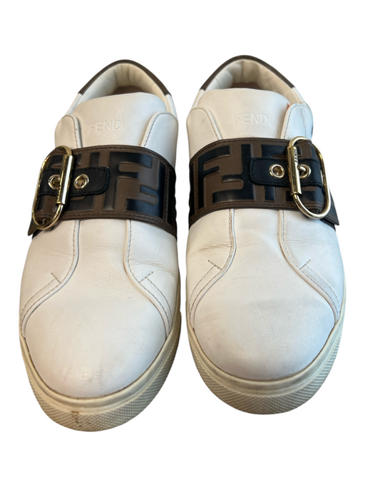 Fendi Shoe Size 38 White Leather Buckle Logo Sneaker Slip On Shoes White / 38
