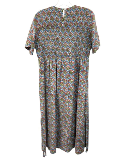 Madison Mathews Size Medium Blue, Green, Red Cotton Short Sleeve Floral Dress Blue, Green, Red / Medium