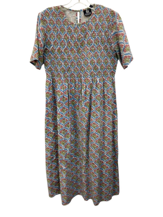 Madison Mathews Size Medium Blue, Green, Red Cotton Short Sleeve Floral Dress Blue, Green, Red / Medium