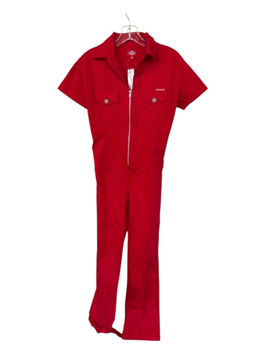 Dickies Size 5 Red Cotton Blend Zip Up Front Pockets Belt Loops Romper Red / 5