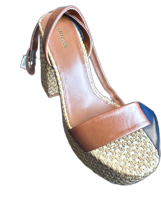 Larroude Shoe Size 10 Brown & Tan Wicker Leather Platform Block Heel Sandals Brown & Tan / 10