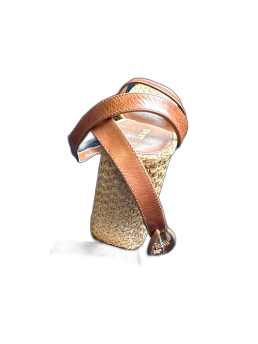 Larroude Shoe Size 10 Brown & Tan Wicker Leather Platform Block Heel Sandals Brown & Tan / 10