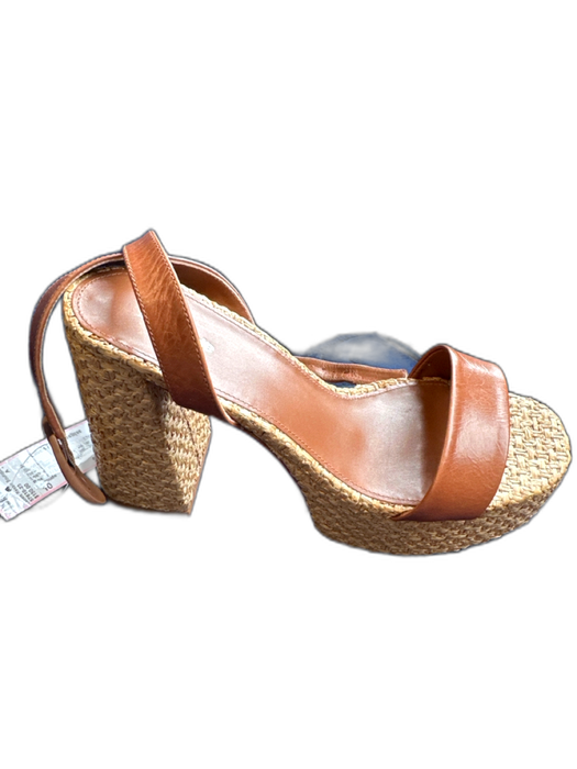 Larroude Shoe Size 10 Brown & Tan Wicker Leather Platform Block Heel Sandals Brown & Tan / 10