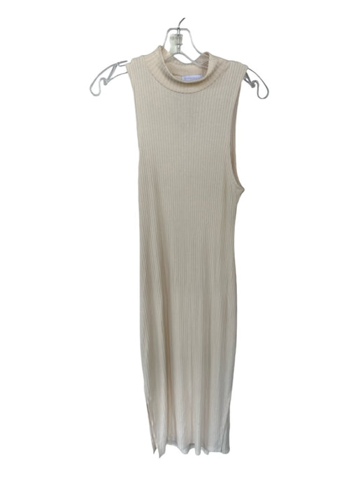 Beyond Yoga Size M Cream Mock Neck Ribbed Side Slits Maxi Dress Cream / M