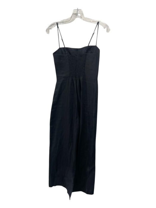 Reformation Size 2 Black Linen Spaghetti Strap Smocked Back Back Zip Jumpsuit Black / 2