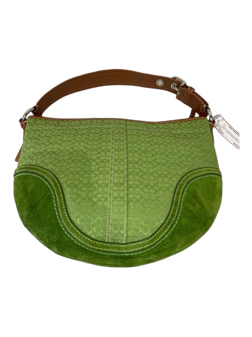 Coach Camel Brown & Green Leather Suede Shoulder Strap silver hardware Bag Camel Brown & Green / Small