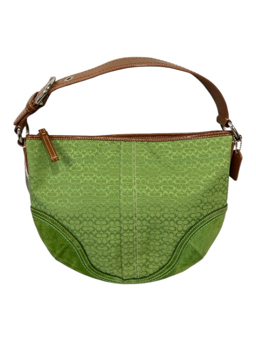 Coach Camel Brown & Green Leather Suede Shoulder Strap silver hardware Bag Camel Brown & Green / Small