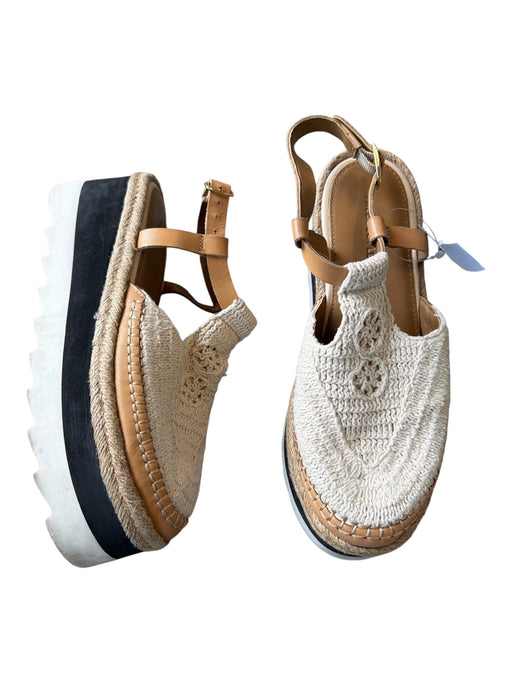 Free People Shoe Size 7 Tan & black Canvas Platform Ankle Strap Knit Mules Tan & black / 7