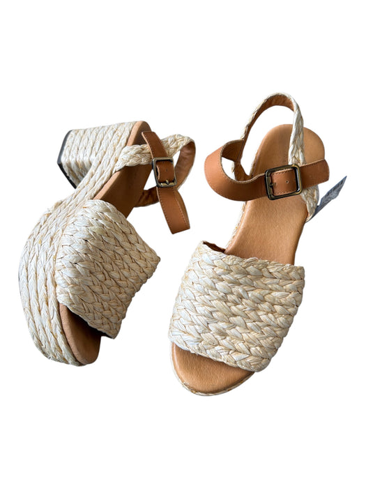 Chocolat Blu Shoe Size 7 Tan Raffia Platform Block Heel Ankle Strap Sandals Tan / 7