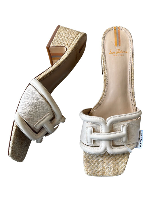 Sam Edelman Shoe Size 6.5 Cream & Tan Raffia Leather Block Heel Sandals Cream & Tan / 6.5