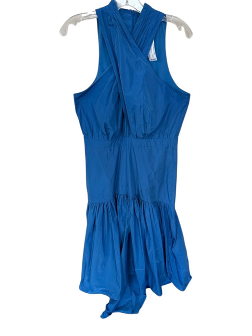 Veronica Beard Size 12 Blue Polyester Halter Neck Sleeveless Ruffles Maxi Dress Blue / 12