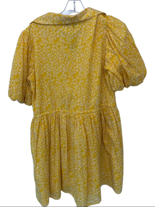 Olivia James Size S Yellow & White Cotton Short Balloon Sleeve Flowers Dress Yellow & White / S