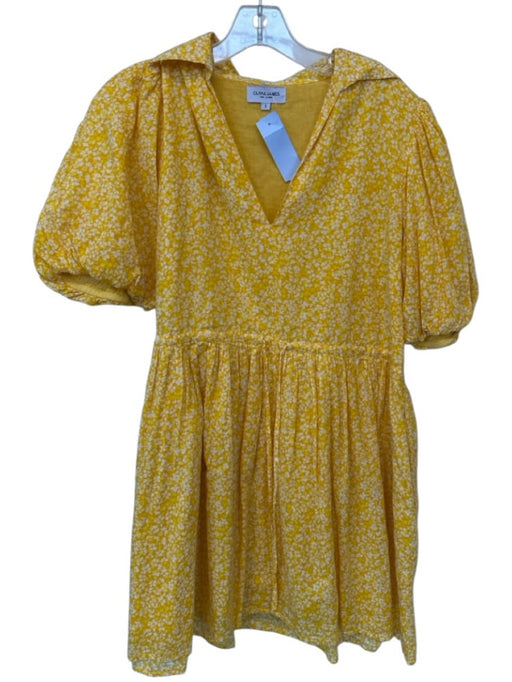 Olivia James Size S Yellow & White Cotton Short Balloon Sleeve Flowers Dress Yellow & White / S
