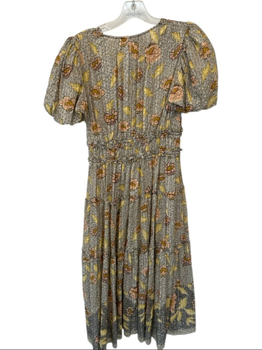 Ulla Johnson Size 4 Black & Yellow Viscose Blend Short Balloon Sleeve Maxi Dress Black & Yellow / 4
