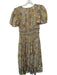Ulla Johnson Size 4 Black & Yellow Viscose Blend Short Balloon Sleeve Maxi Dress Black & Yellow / 4