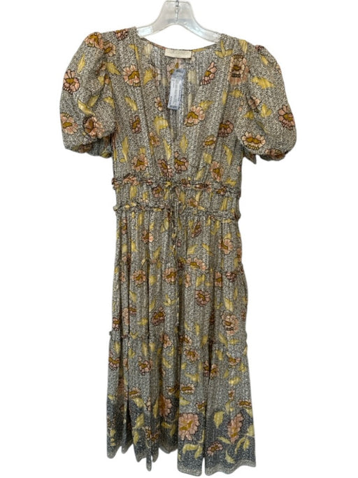 Ulla Johnson Size 4 Black & Yellow Viscose Blend Short Balloon Sleeve Maxi Dress Black & Yellow / 4