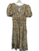 Ulla Johnson Size 4 Black & Yellow Viscose Blend Short Balloon Sleeve Maxi Dress Black & Yellow / 4